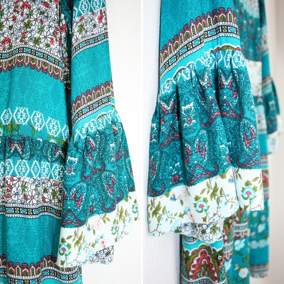 Floral/Paisley/Aztec Lace-Up Boho Dress NWOT - Picture 6 of 8